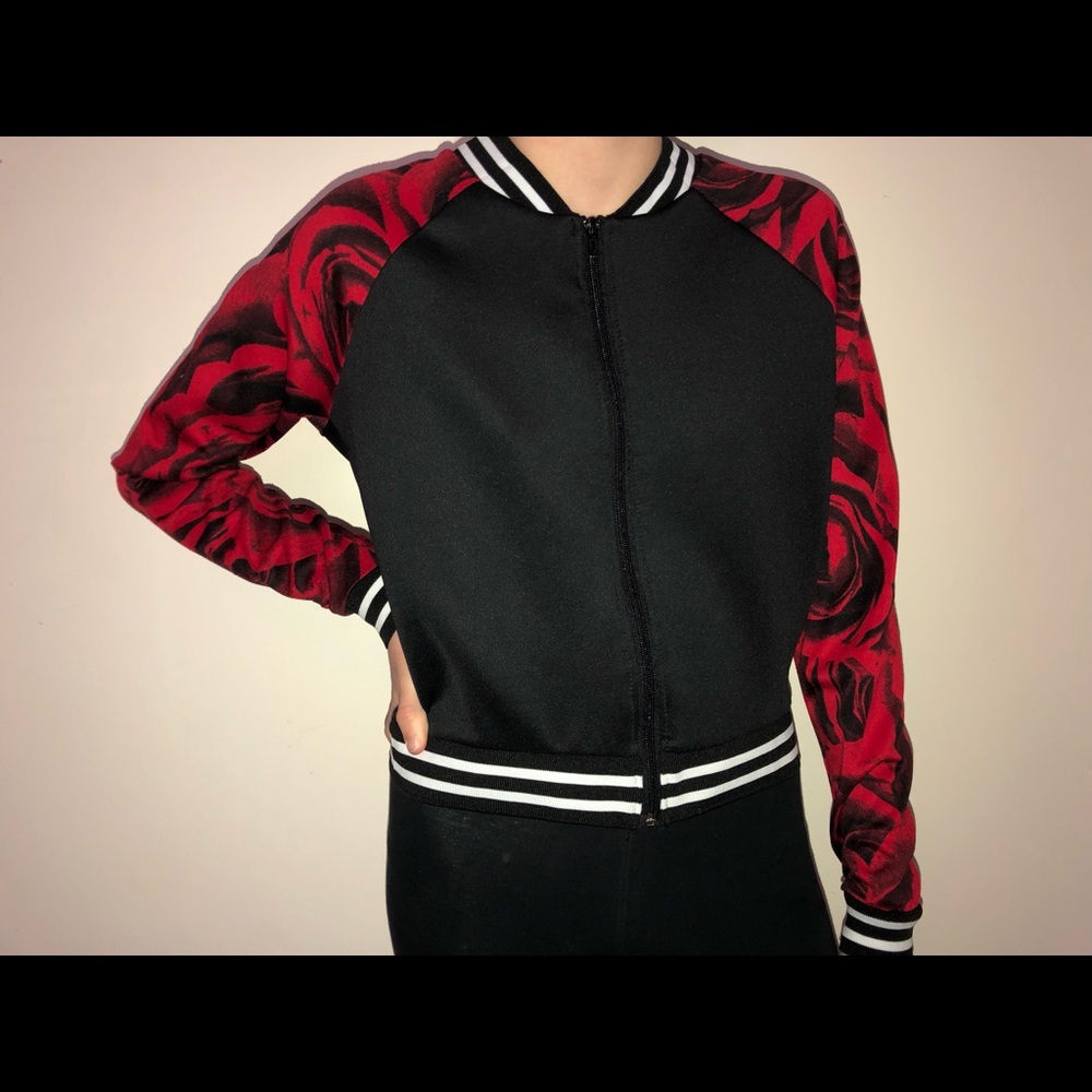 Red Rose and Black Bomber Jacket